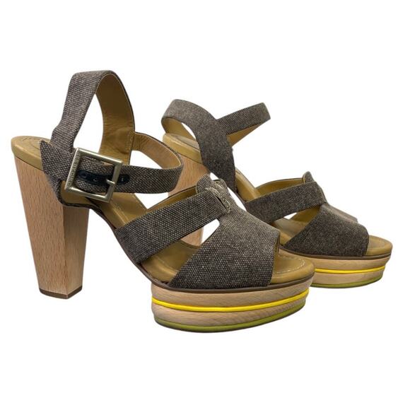 See by Chloe Canvas Slingback Sandals Wooden Platform Heel EUR 40 US 10 Summer - Picture 2 of 16